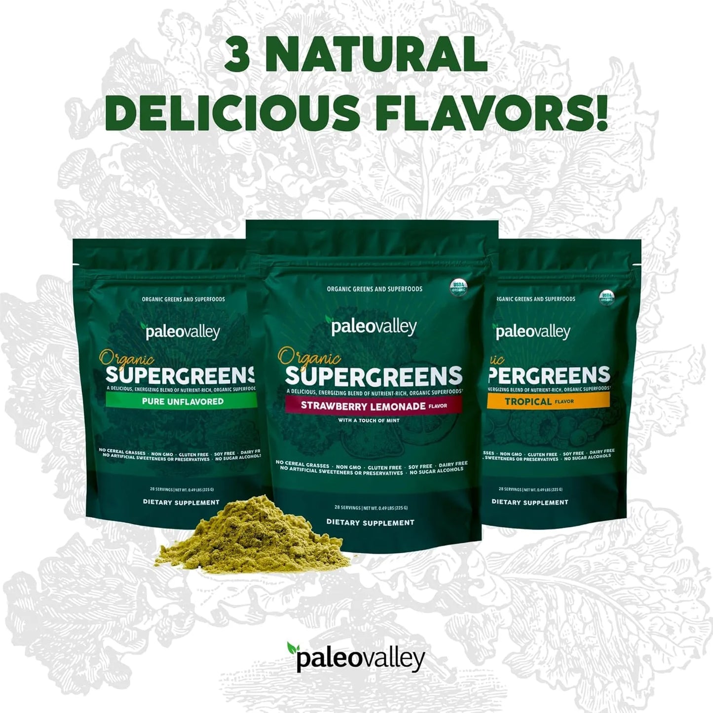 Polvo Orgánico Supergreens 23 Superalimentos Fibra Prebiótica Paleovalley Energía E Inmunidad