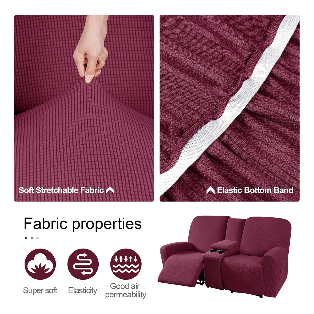 Funda De Sofa Reclinable Consola Central Bolsillo Color Vino Proteccion Y Estilo