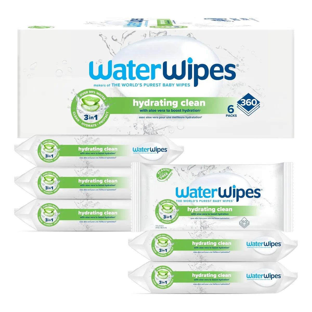 Toallitas Hidratantes Bebé 99% Agua Aloe Vera 360 Unidades Suave Y Seguro