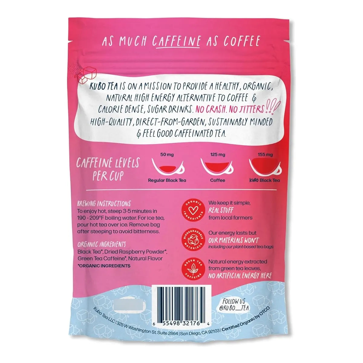 Té Helado Orgánico Alta Energía Kubo Tea 20 Porciones 155 Mg Cafeína