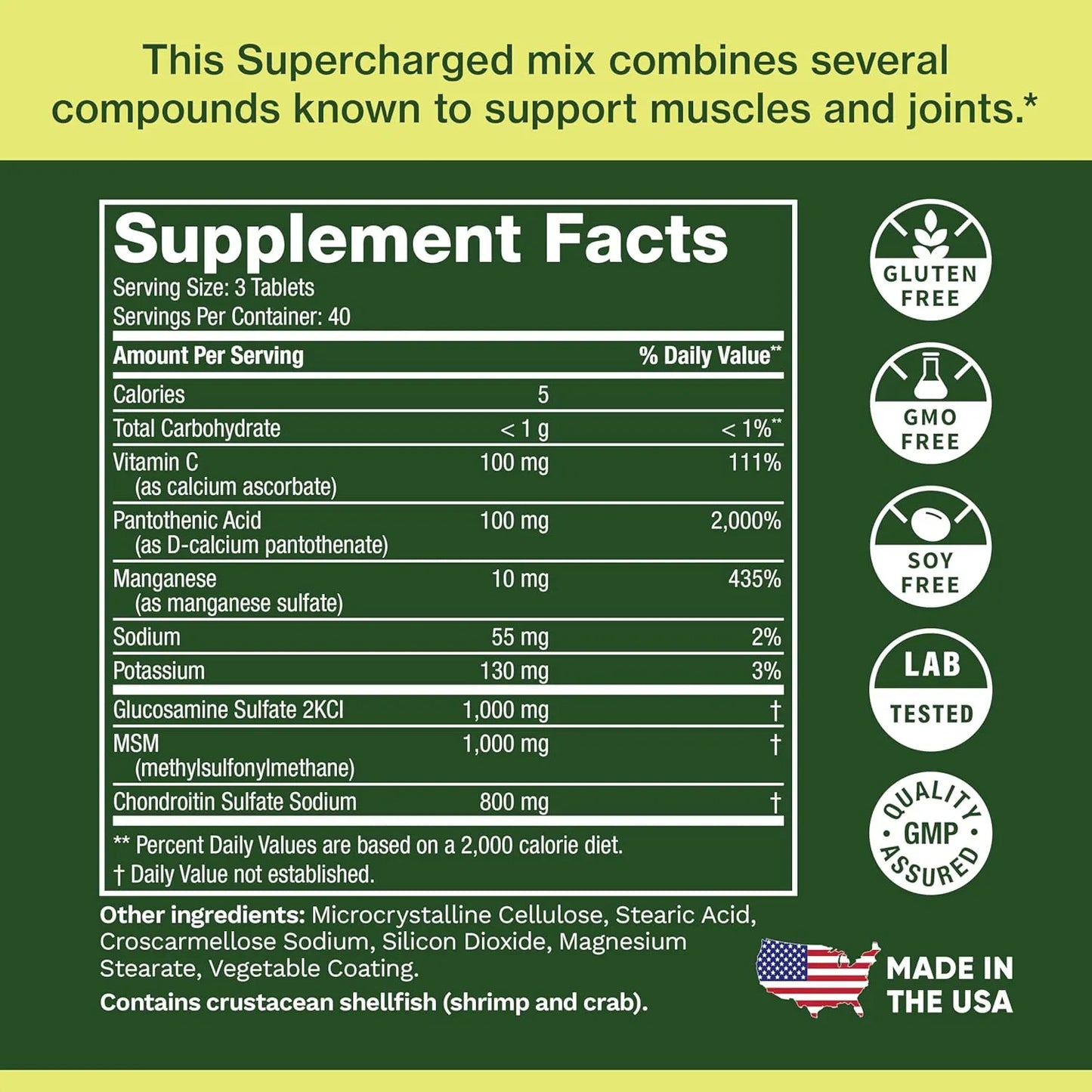 Glucosamina Condroitina MSM 1000 Mg Con Vitamina C Soporte Articular Premium 120 Tabletas
