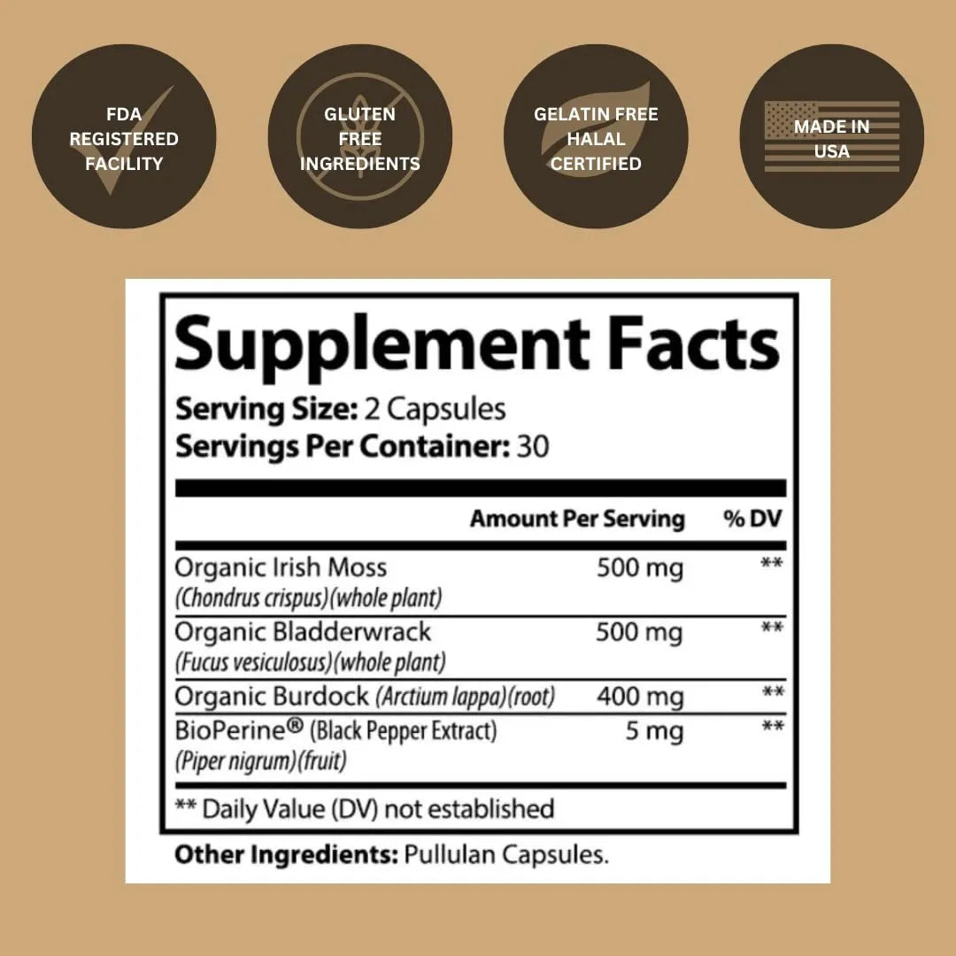 Cápsulas De Musgo Marino Irlandés 500 Mg Apoyo Inmunológico Vegano