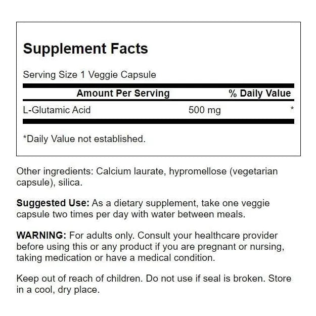 Aminoacido Acido Glutamico 500 Mg 60 Capsulas Vegetales Salud Cognitiva