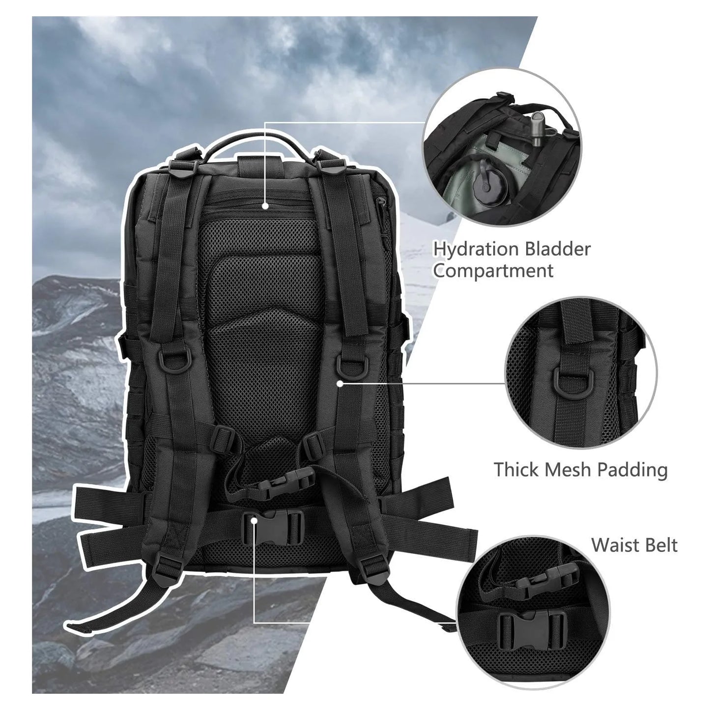 Mochila Táctica Militar Hannibal Tactical 36L Resistente Al Agua Sistema Molle