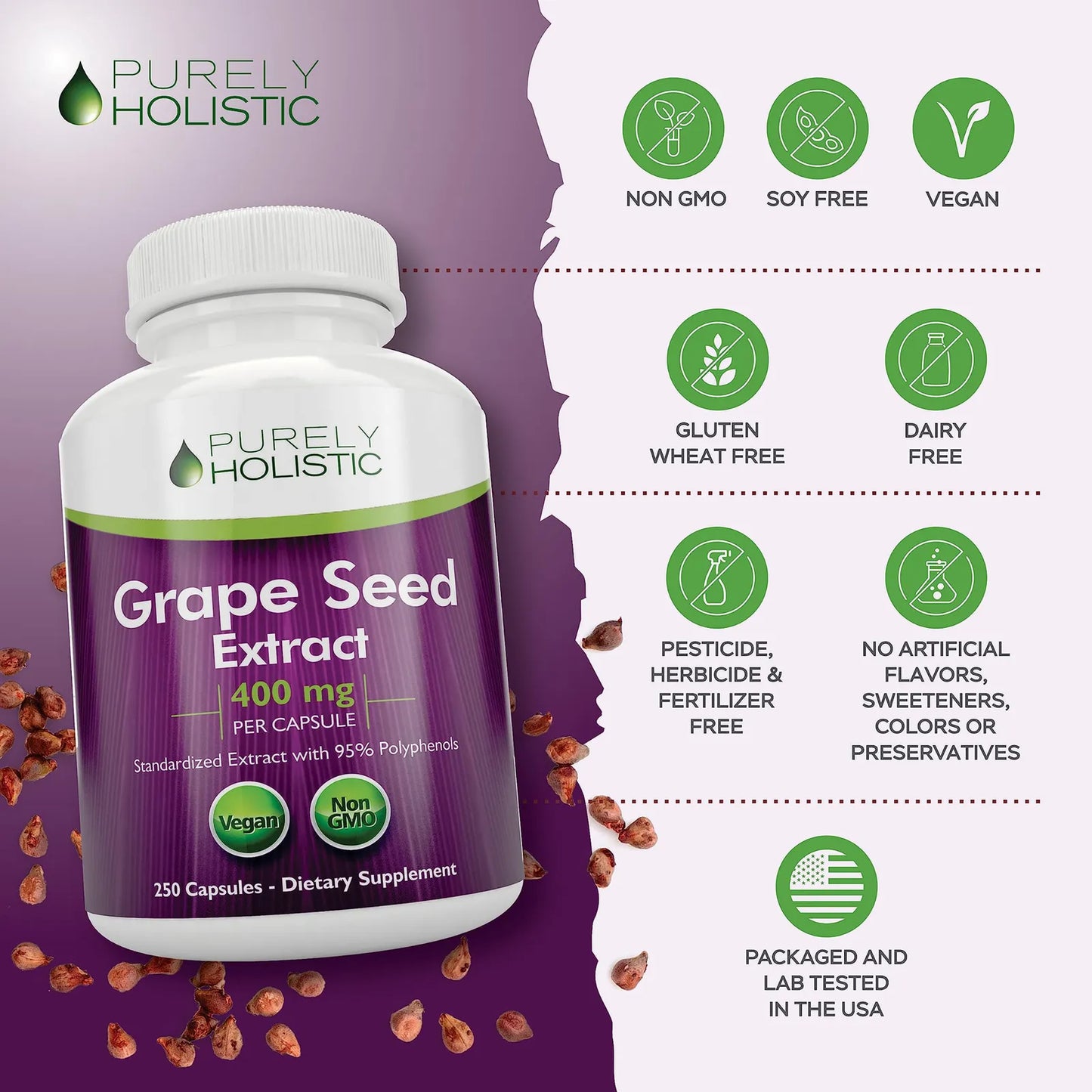 Extracto De Semilla De Uva 20000 Mg 250 Cápsulas Veganas 95 Polifenoles
