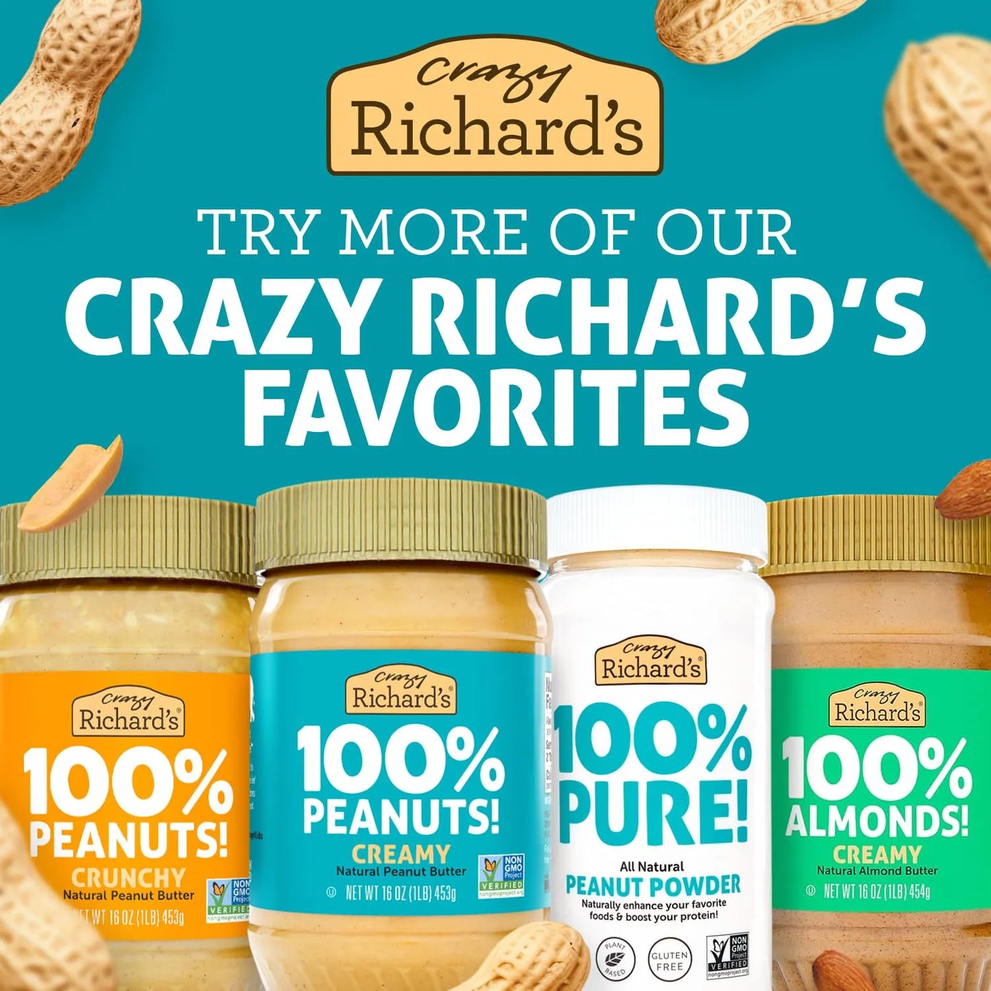 Crema De Maní Crujiente 100 Natural Sin Azúcar Crazy Richards 453g