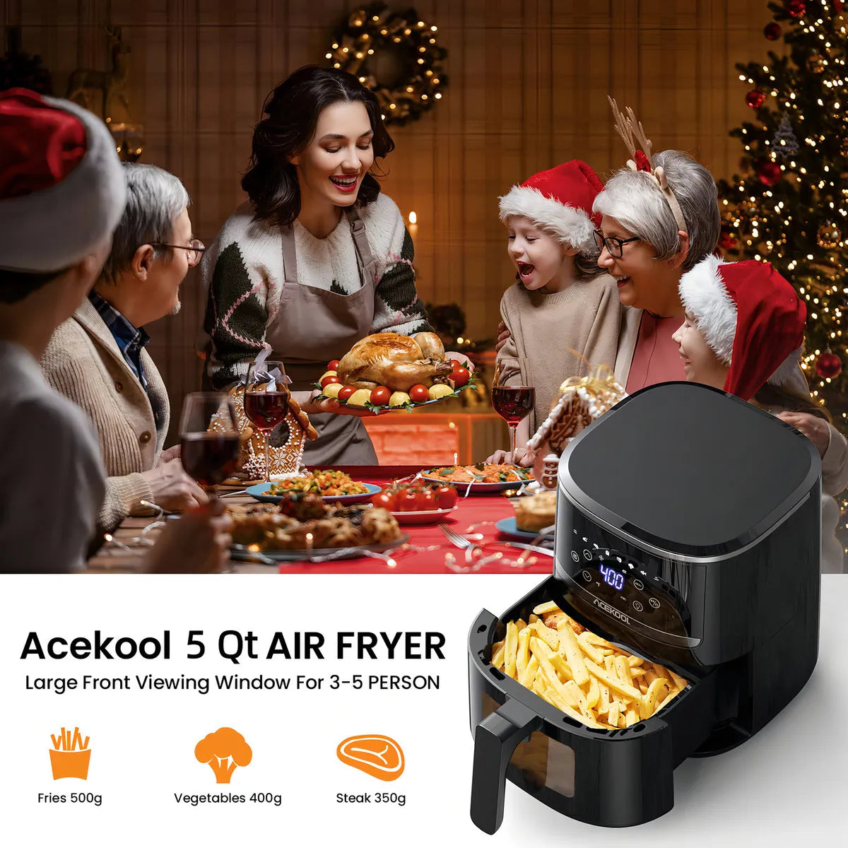 Freidora De Aire Acekool 5 Qt Pantalla Digital Cocina Saludable Sin Aceite
