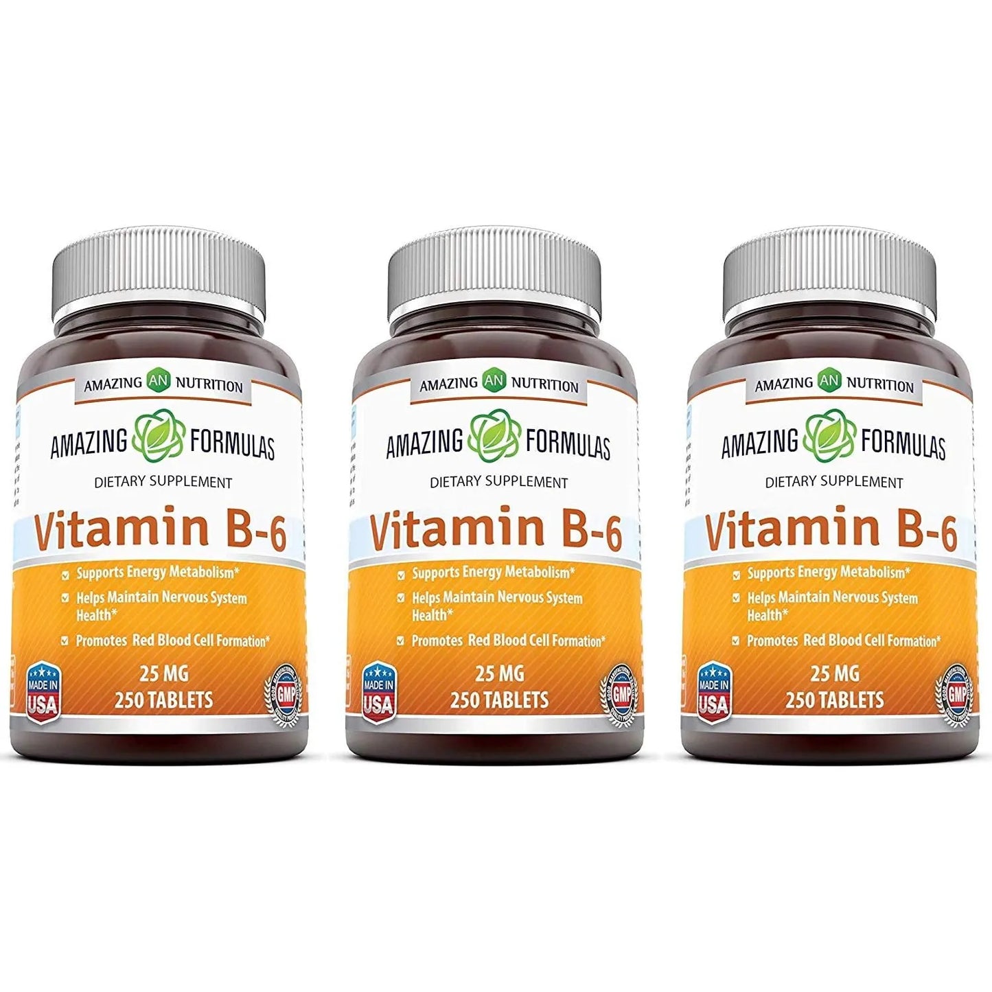 Vitamina B6 Piridoxina 25 Mg 250 Tabletas Triple Pack Apoyo Nervioso Y Metabólico