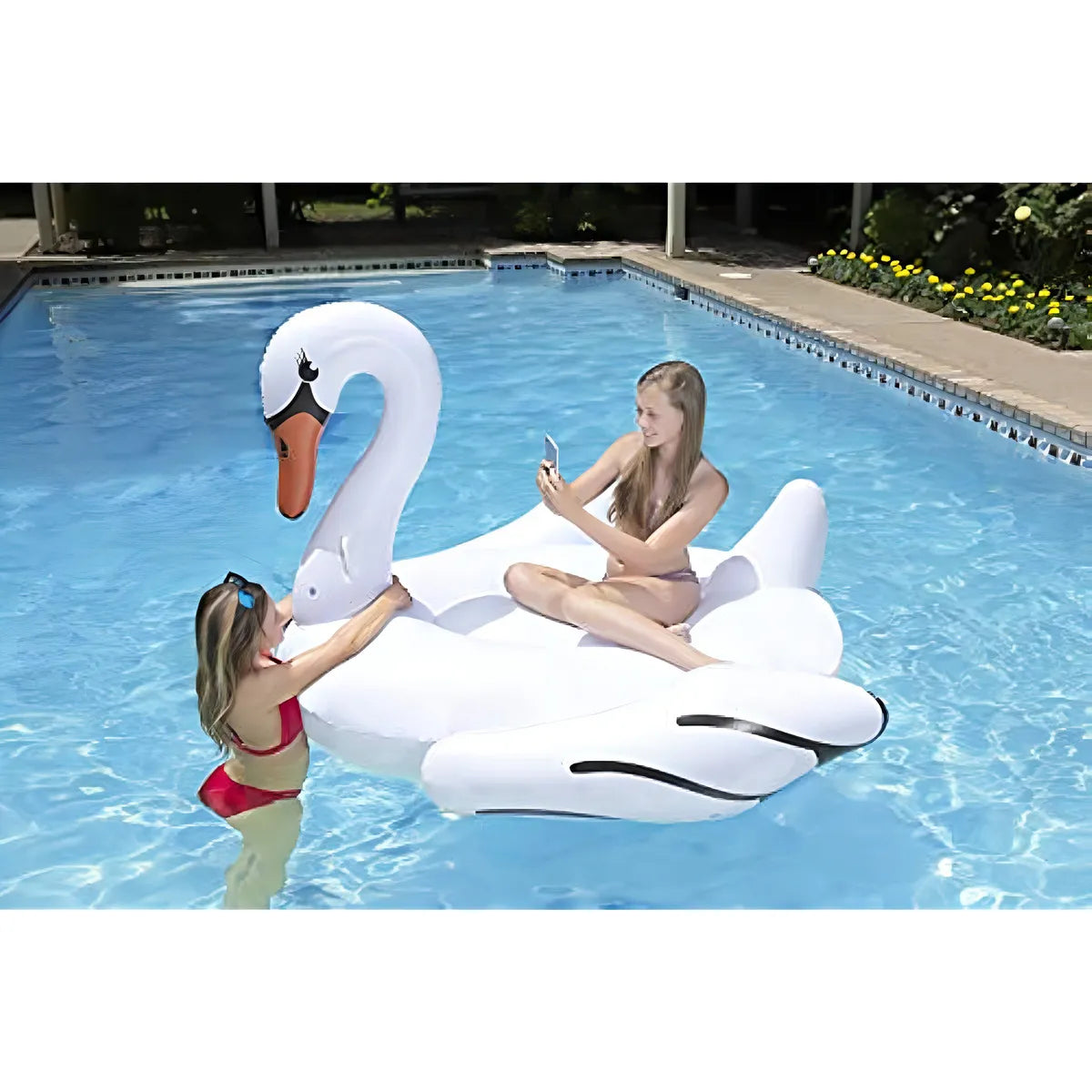 Poolmaster Jumbo Swan Rider Inflable Gigante Para Piscina Diversion Familiar