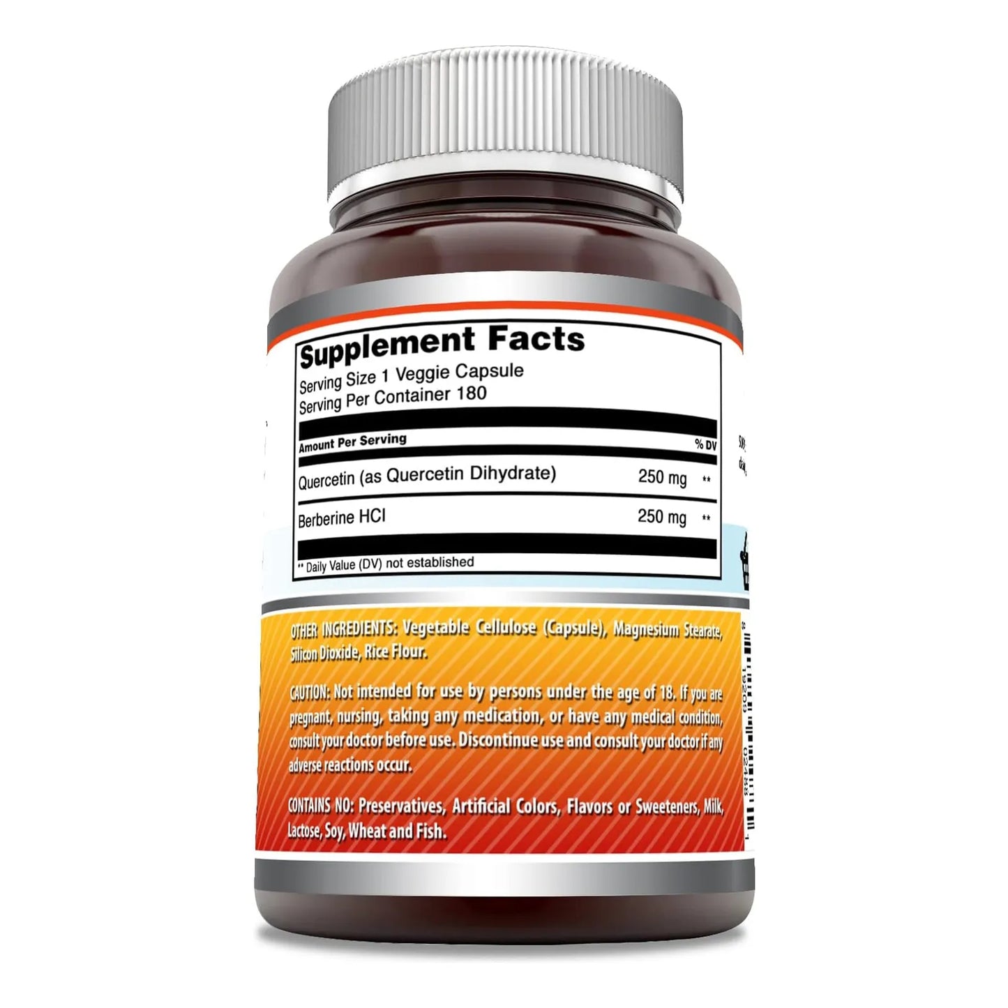 Quercetina Y Berberina 250 Mg 180 Cápsulas Vegetales Sin Gluten Y Sin Omg