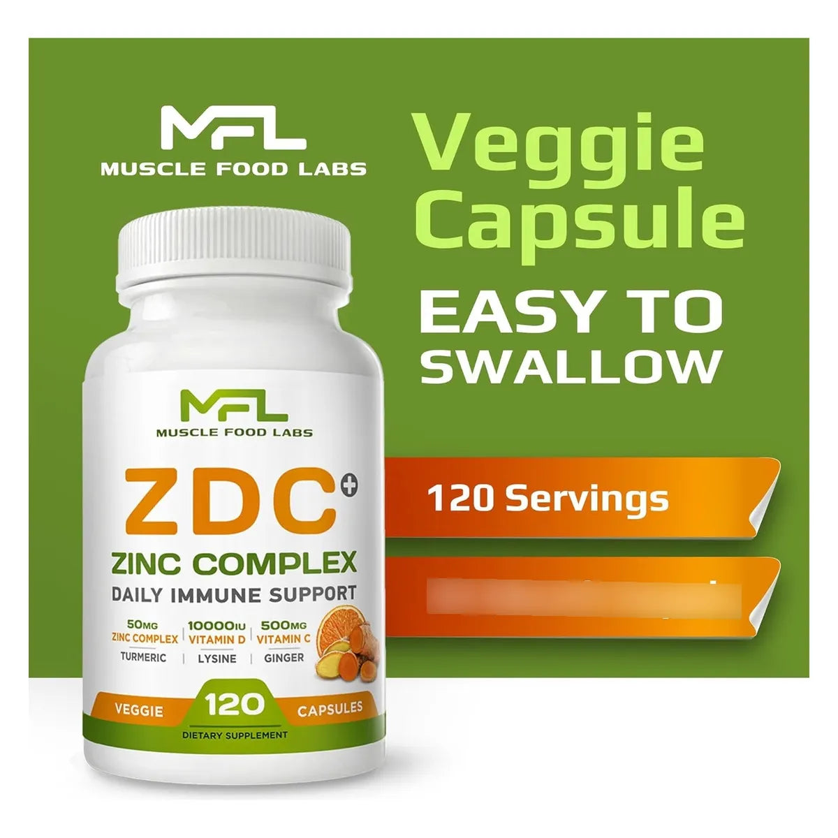 Vitamina C 500mg Con D3 Zinc Curcuma Jengibre Lisina Capsulas Vegetales 120 Unidades