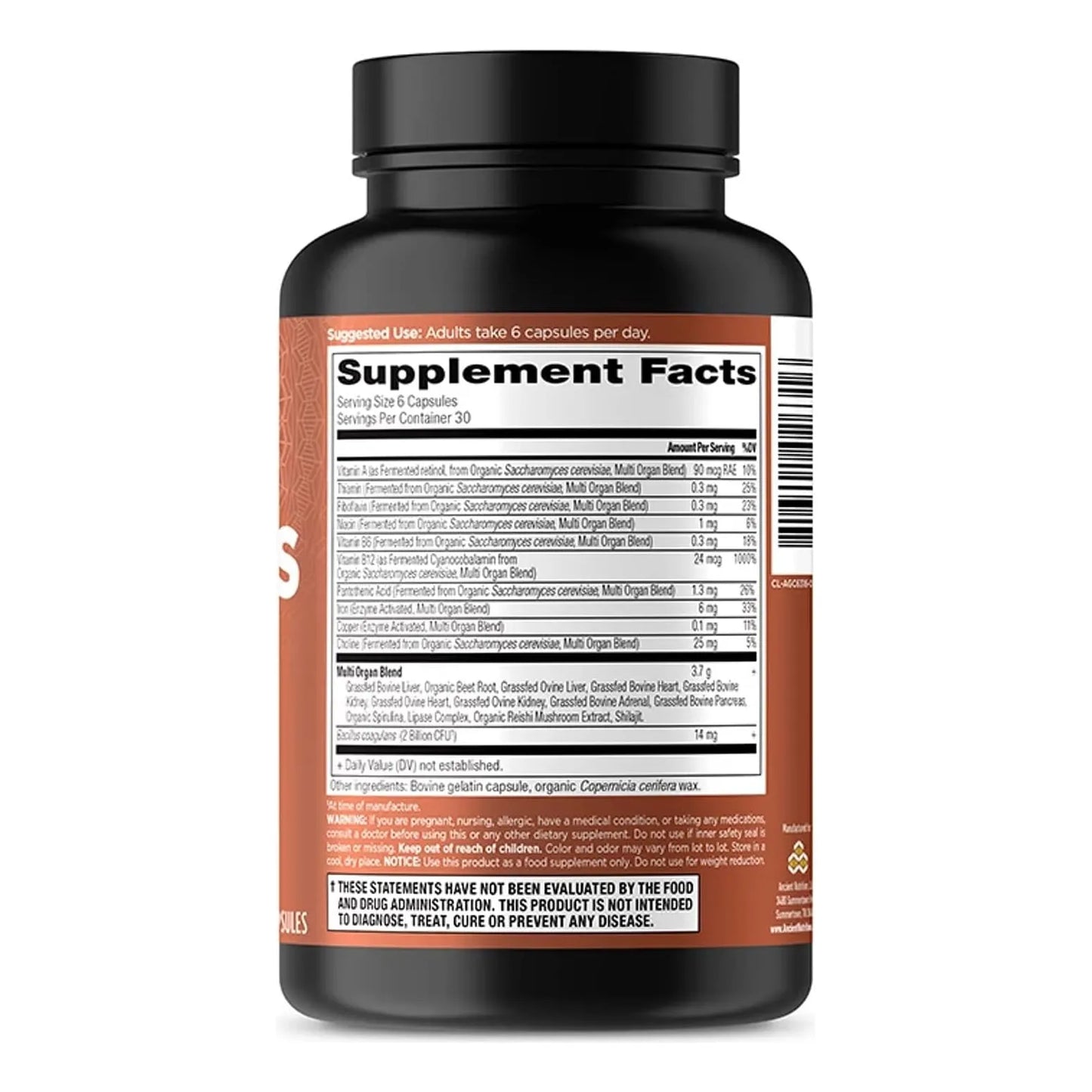 Capsulas De Complejo De Organos Naturales Hígado Corazón 180 Unidades Ancient Nutrition