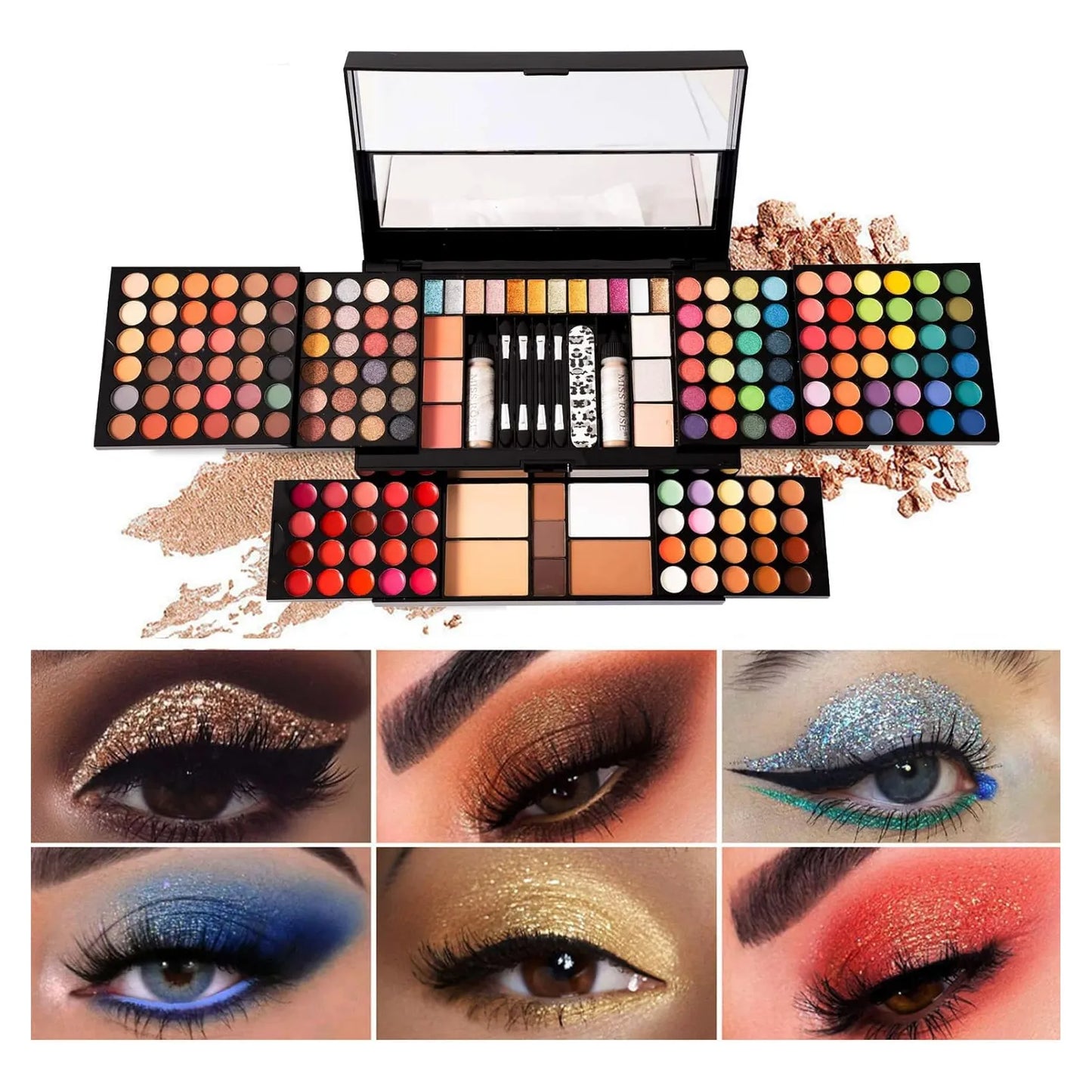 Kit Completo Maquillaje Profesional 187 Colores Sombras Labios Miss Rose M