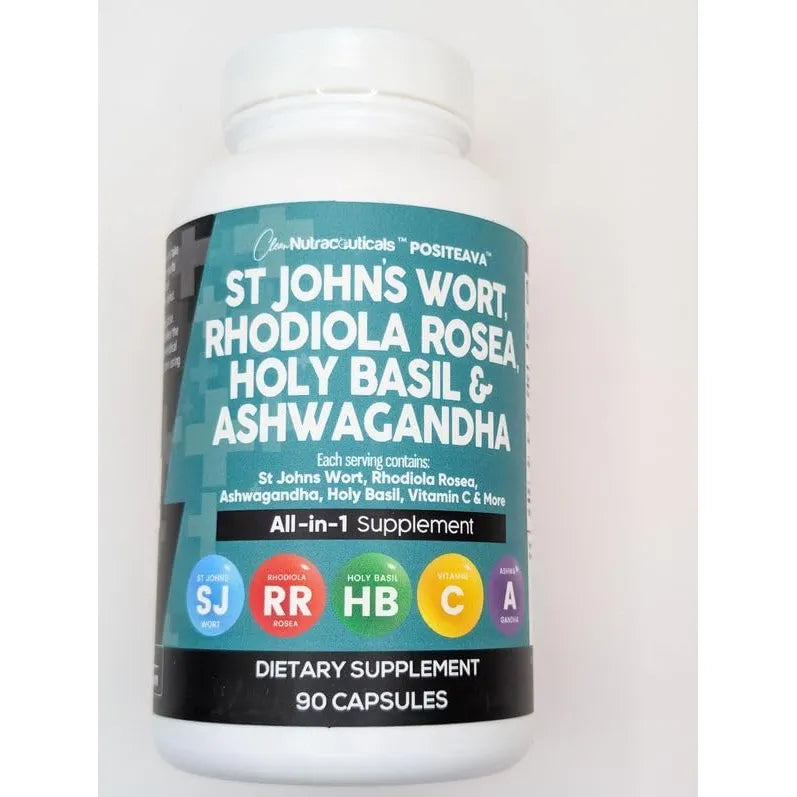 Suplemento St Johns Wort Rhodiola Rosea Holy Basil Ashwagandha 90 Capsulas Apoyo Estado Animo