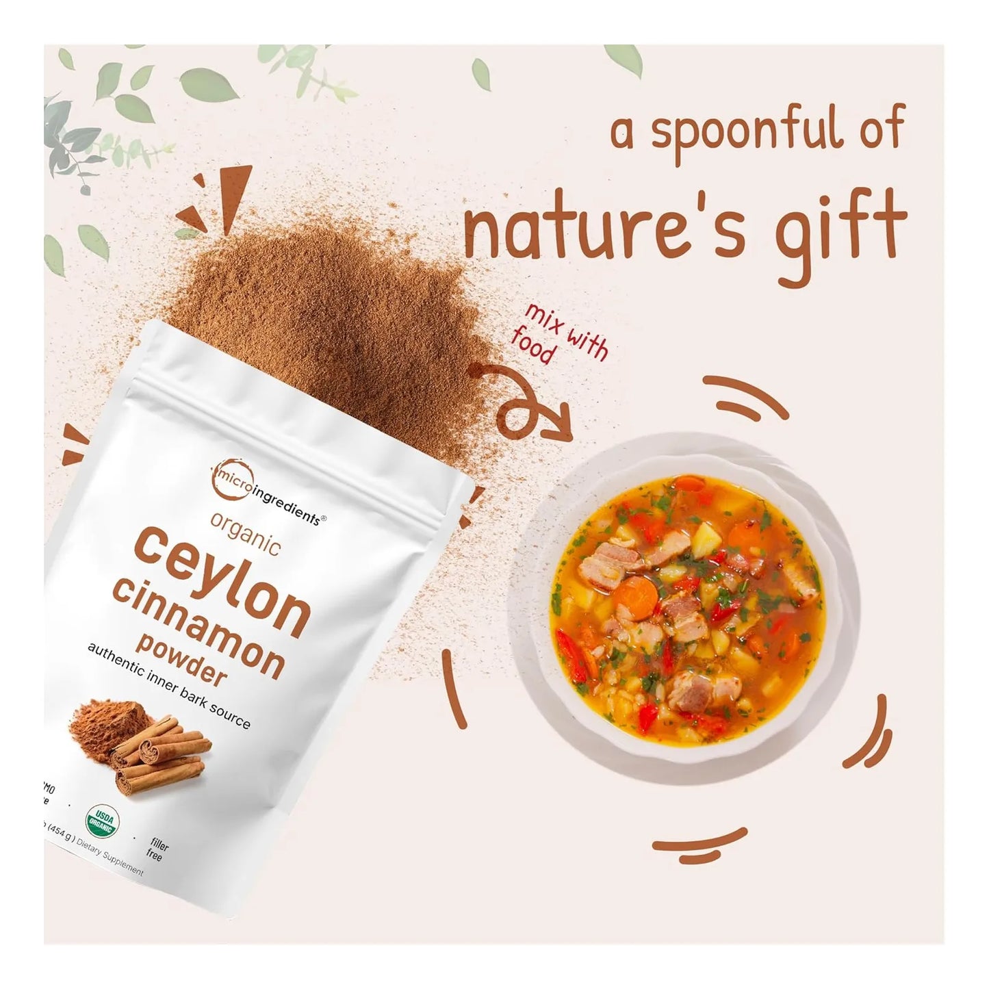Canela En Polvo Orgánica De Ceilán 454 Gramos Premium Para H