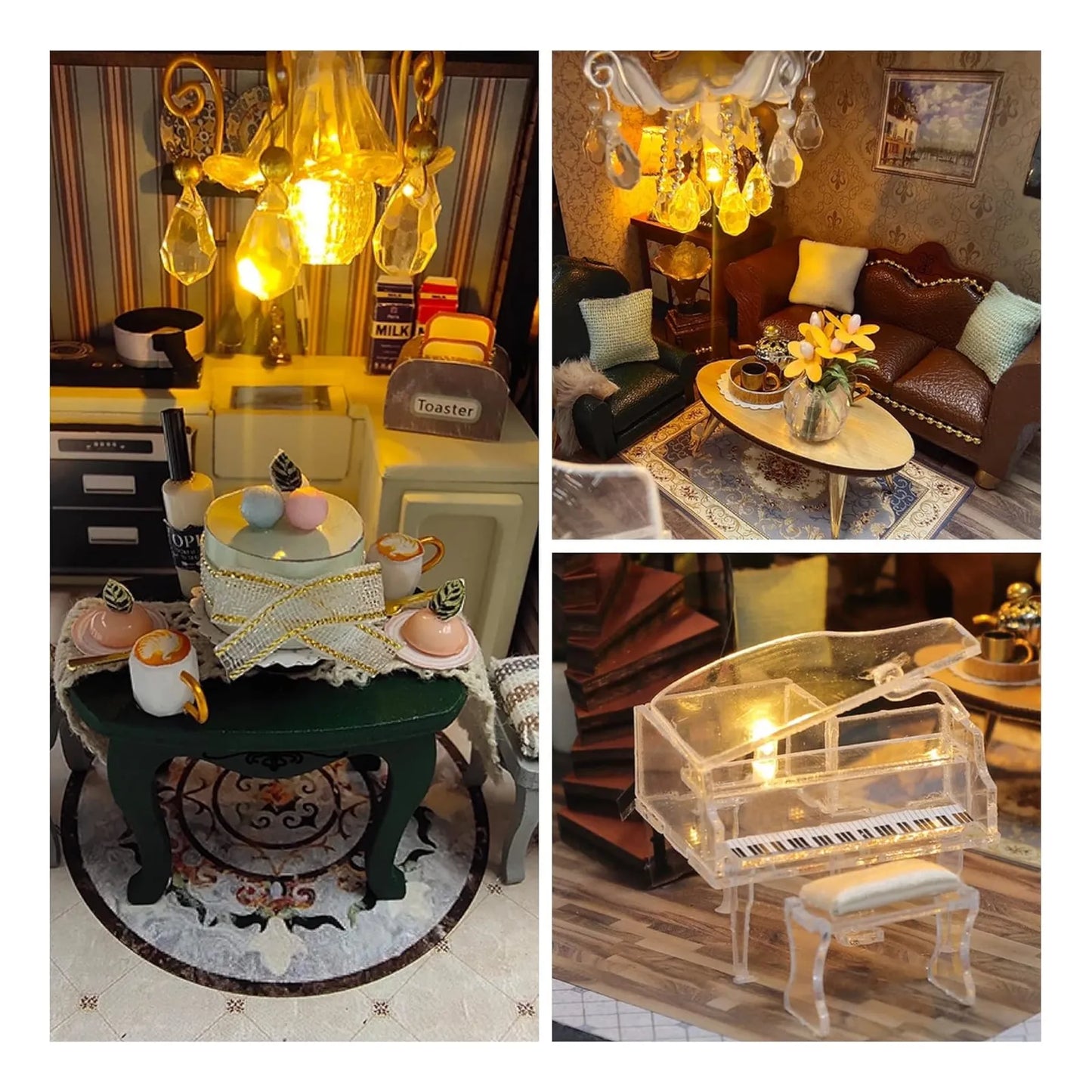 Kit Casa De Muñecas Mini Lannso Con Luz LED Y Música Manual En Inglés