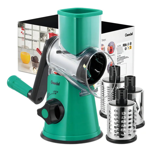 Rallador Giratorio De Cocina 2 Cuchillas Acero Inoxidable Facil Limpieza Verde
