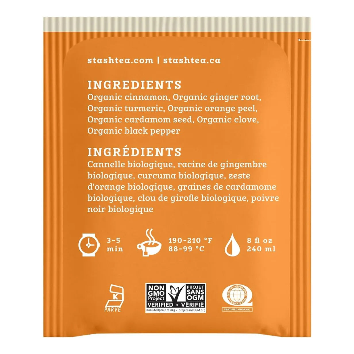 Té Orgánico Cúrcuma Chai Sin Cafeína 96 Bolsas Stash