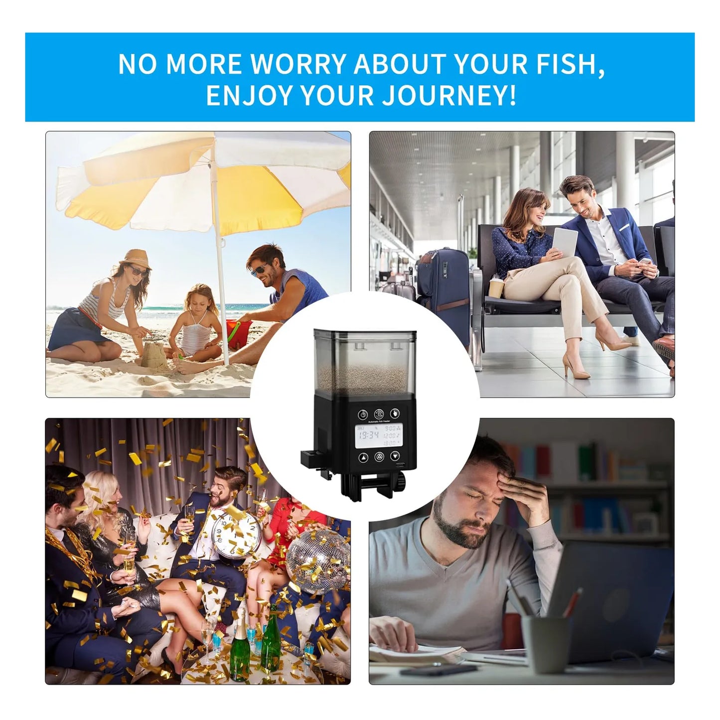 Alimentador Automático Para Acuario Con Temporizador Pantalla LCD Dispensador Ajustable