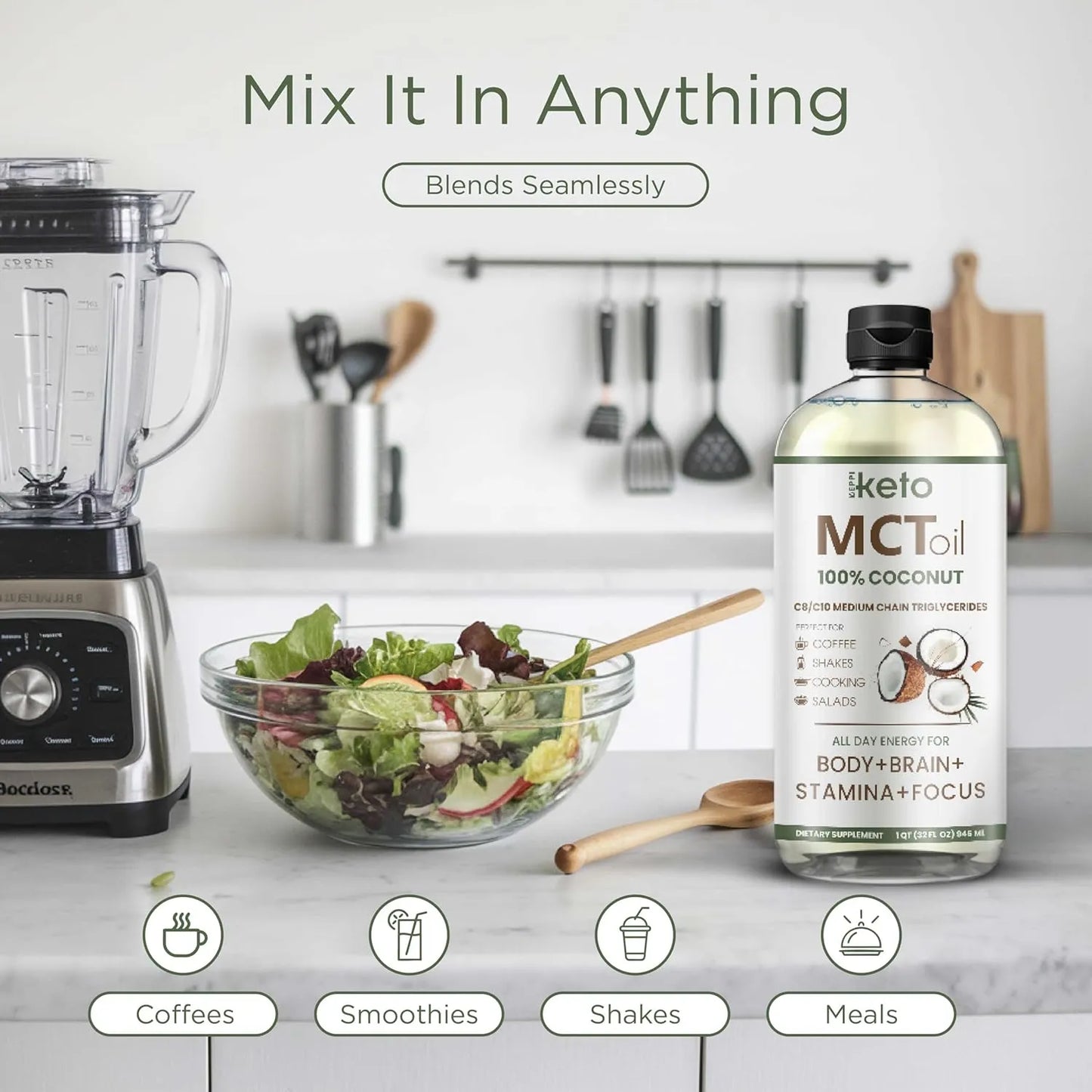 Aceite MCT Keppi Keto Sin Sabor 32 Oz Cetosis Energia Instantanea