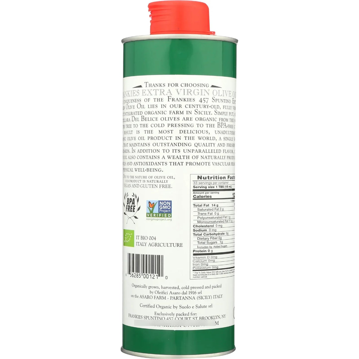 Aceite De Oliva Extra Virgen Orgánico Siciliano Frankies 500ml Lata Premium