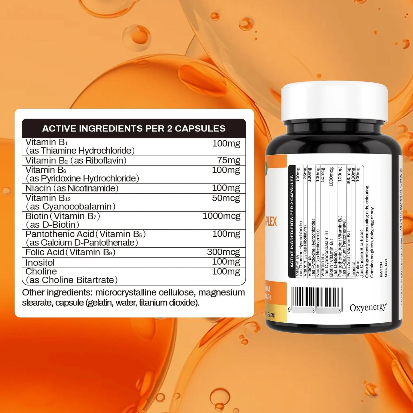Cápsulas Mega Vitamina B Complejas 8 Vitaminas Salud Celular Vegano 90 Cápsulas