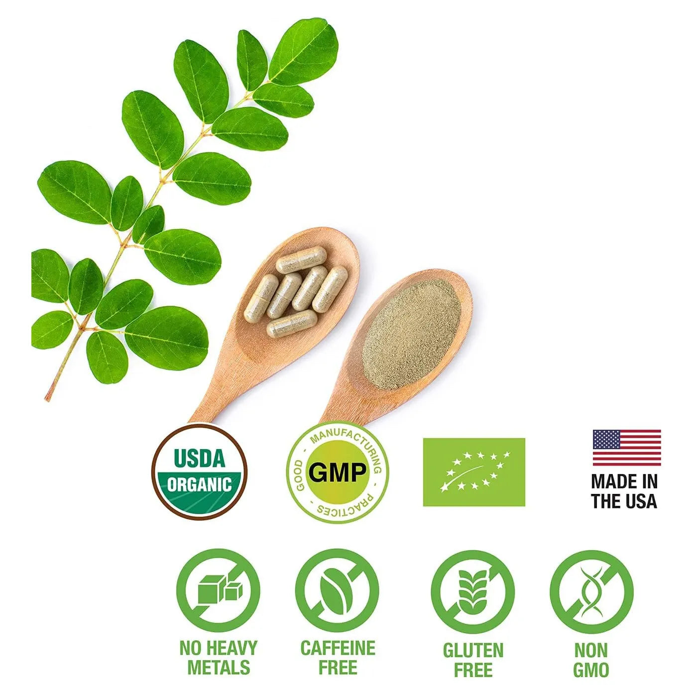 Capsulas De Polvo De Hoja De Moringa Organica 500 Mg 120 Unidades Superalimento Natural