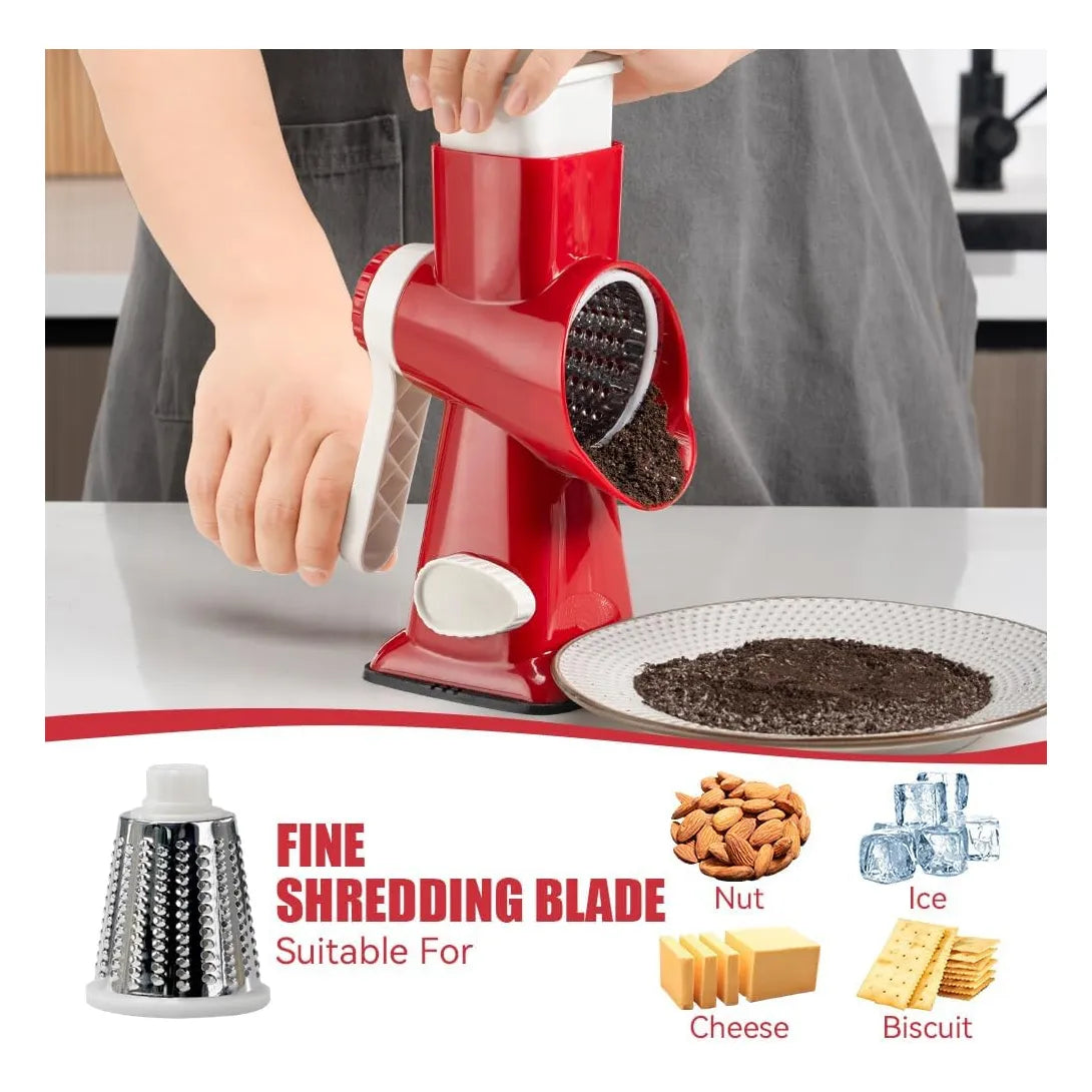 Rallador Rotativo De Queso 3 Cuchillas Intercambiables Rojo Facil Y Rapido