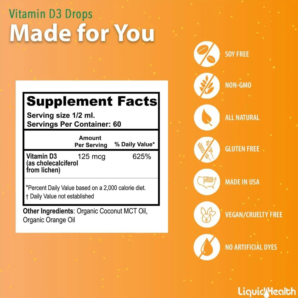 Vitamina D3 Liquida Organica 5000 Ui Gotas Apoyo Inmunologico Y Oseo Vegano