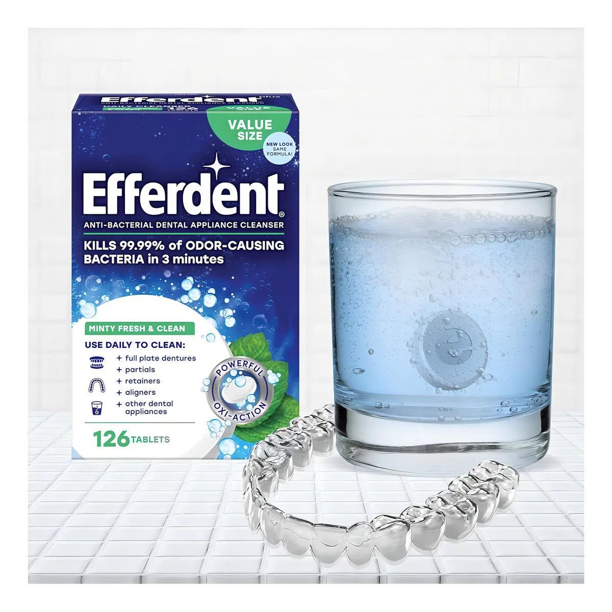 Tabletas Limpiadoras Efferdent Anti Bacterial Frescor Menta 44 Unidades