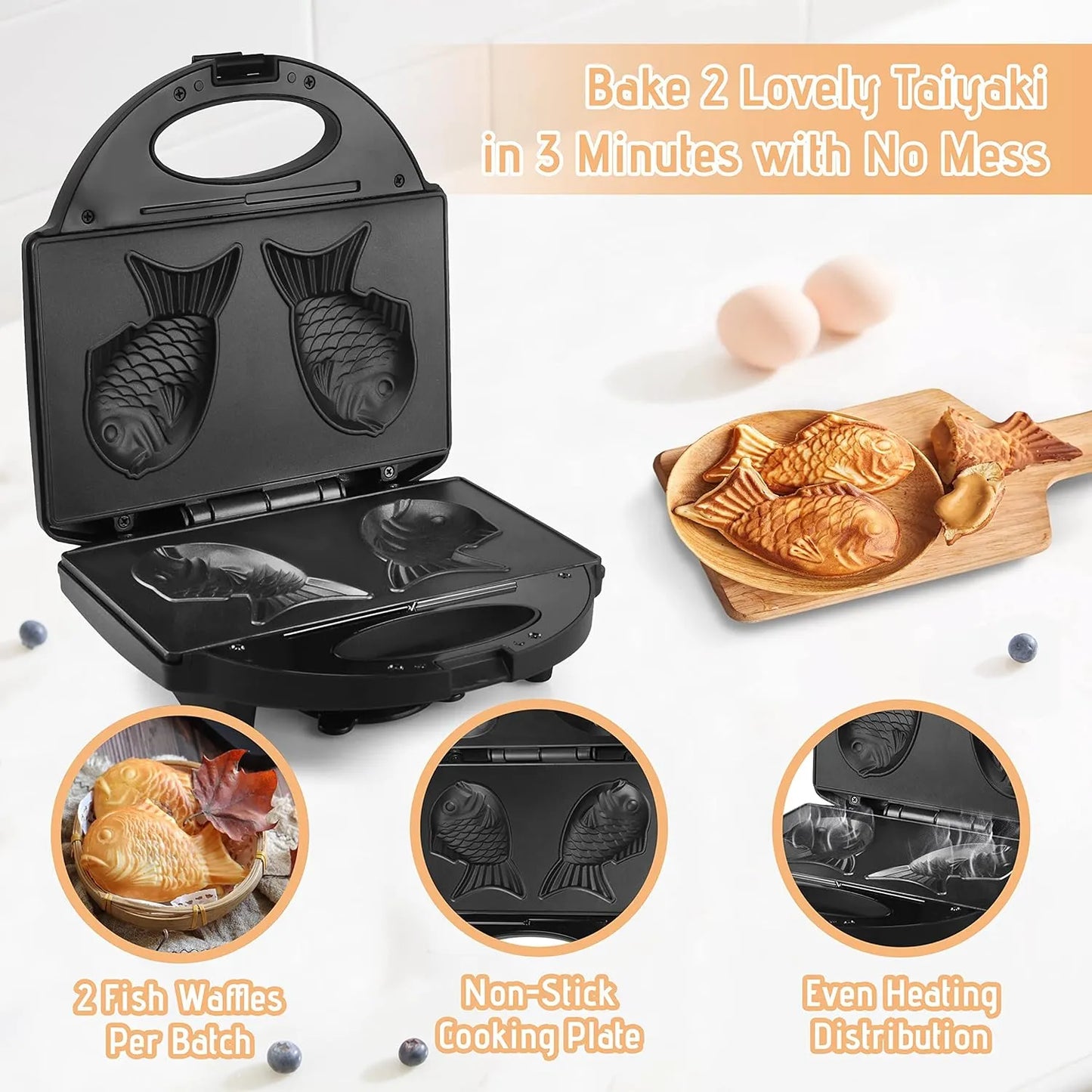 Máquina De Taiyaki Gofres Pescado Antiadherente Cocina Rápida Y Fácil