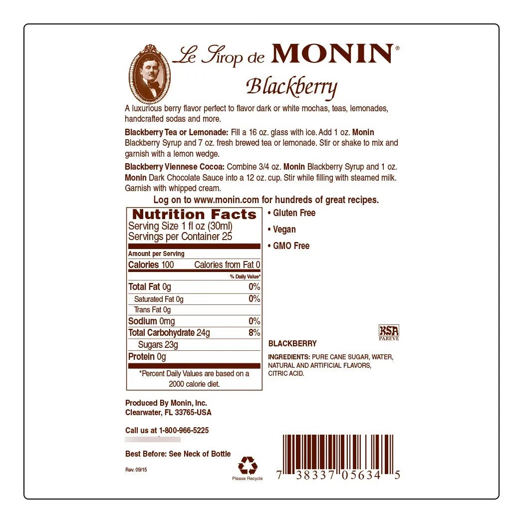 Jarabe De Mora Monin 1L Sabor Autentico Sin Gluten Ecofriendly