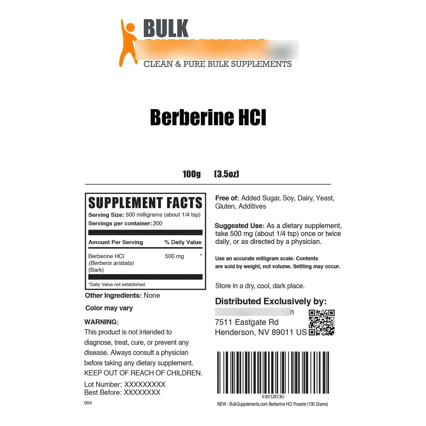 Berberina HCl En Polvo 500 Mg Suplemento Natural Para Bienestar General
