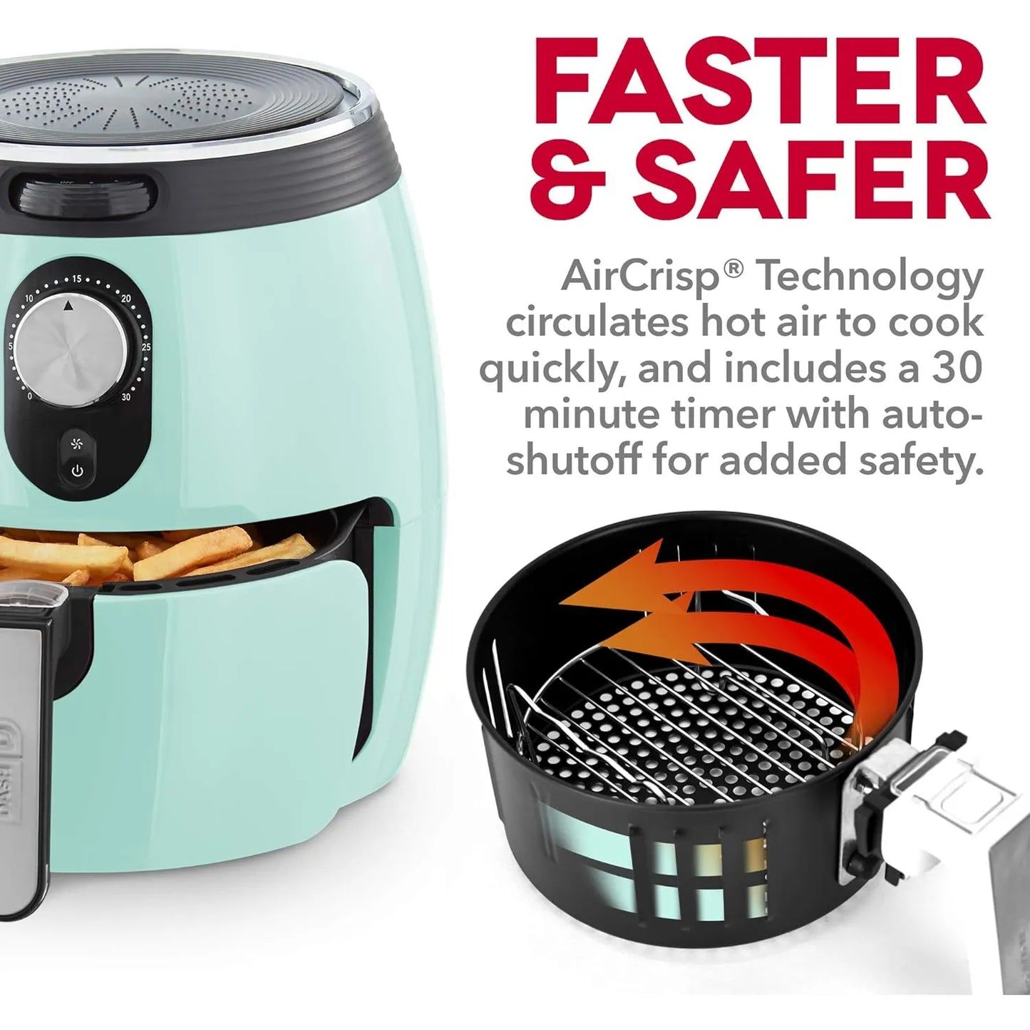 Freidora De Aire Eléctrica Dash Deluxe 3Qt Ahorra 80% Grasa Cocina Saludable