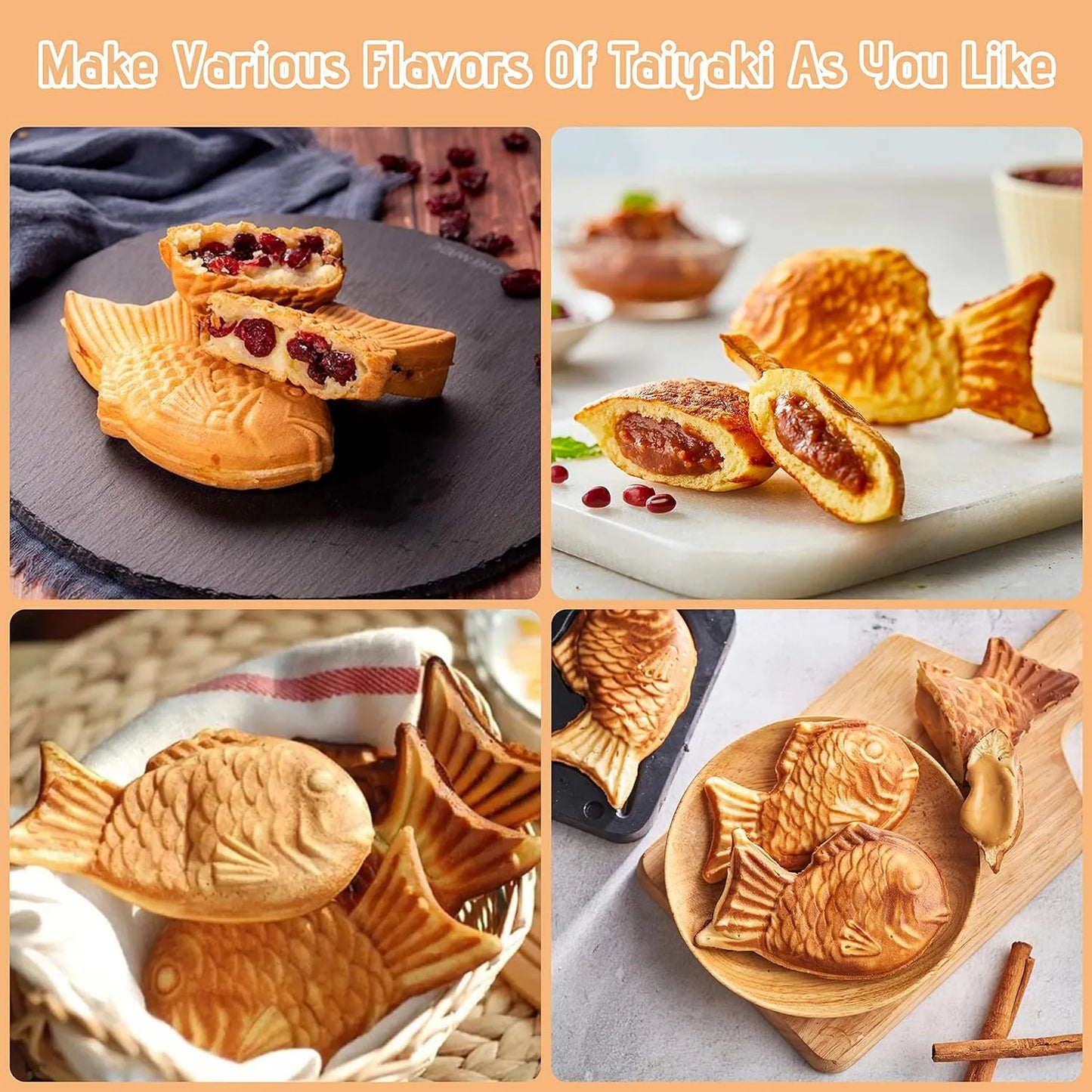 Máquina De Taiyaki Gofres Pescado Antiadherente Cocina Rápida Y Fácil