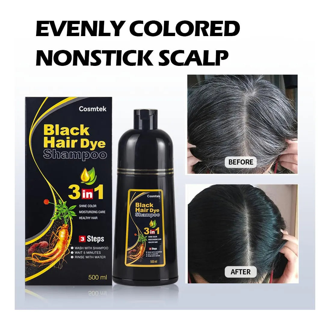 Champú Tinte Negro Semipermanente Cubre Canas Sin Amoníaco Nutrición Intensa