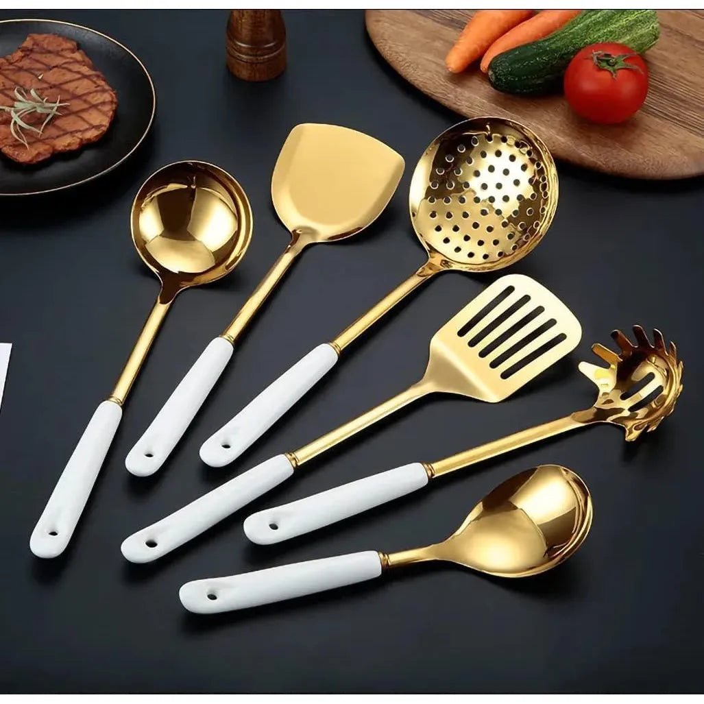Juego De Utensilios De Cocina Aquax Acero Inoxidable 7 Piezas Con Estante