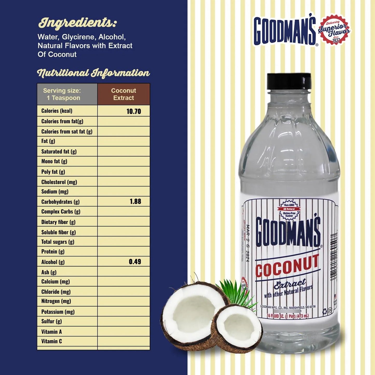 Extracto De Coco Tropical Goodmans Sin Gluten Y Kosher Para Postres Y Bebidas