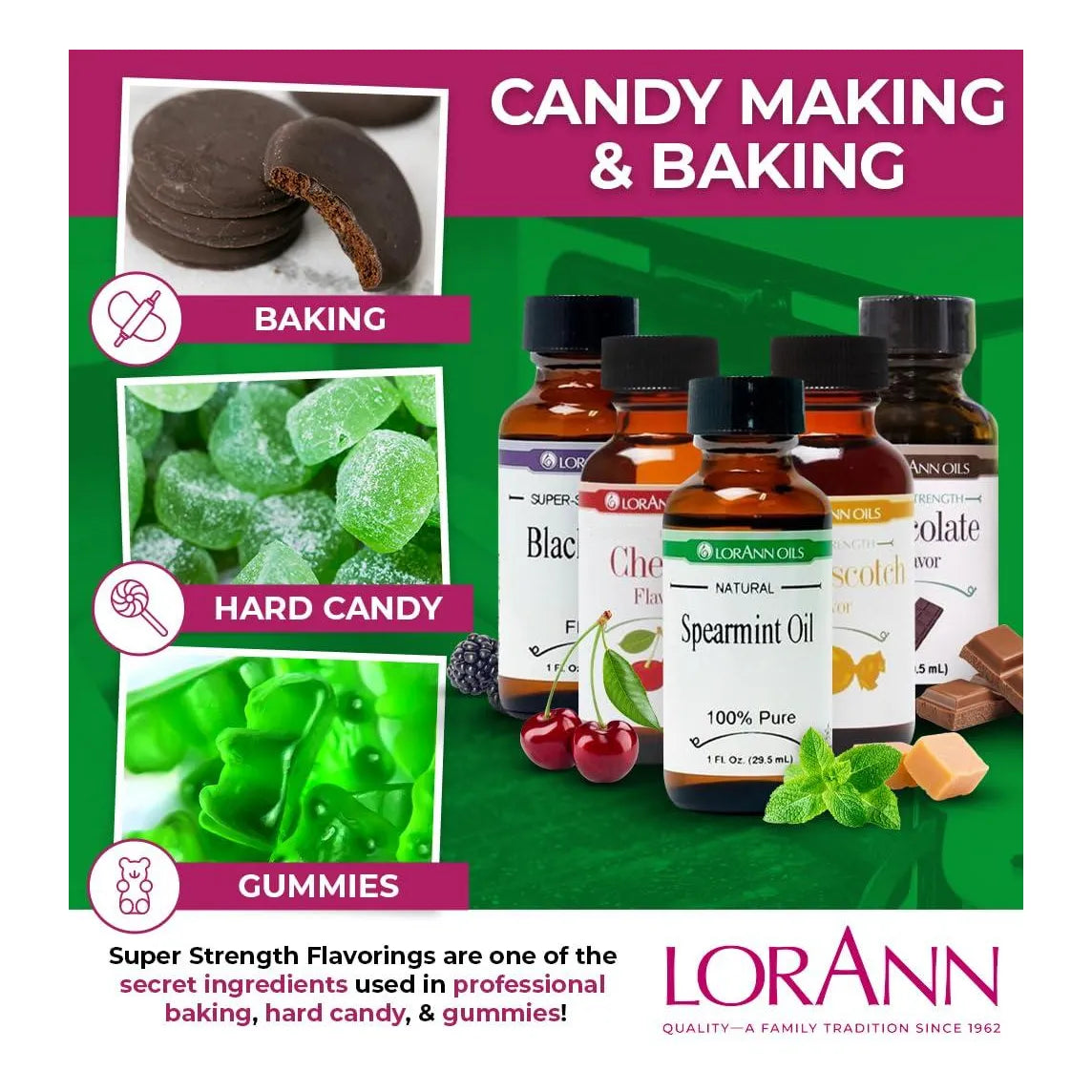 Aceite Esencial De Menta Verde Natural LorAnn 4 Onzas Puro Y Super Concentrado Para Reposteria Y Aromaterapia