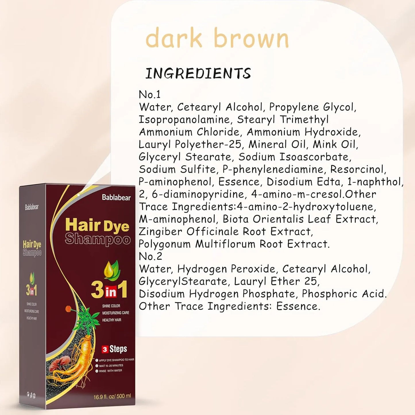 Champú Color Marrón Oscuro Para Cabello Gris Tinte Instantáneo 500 Ml