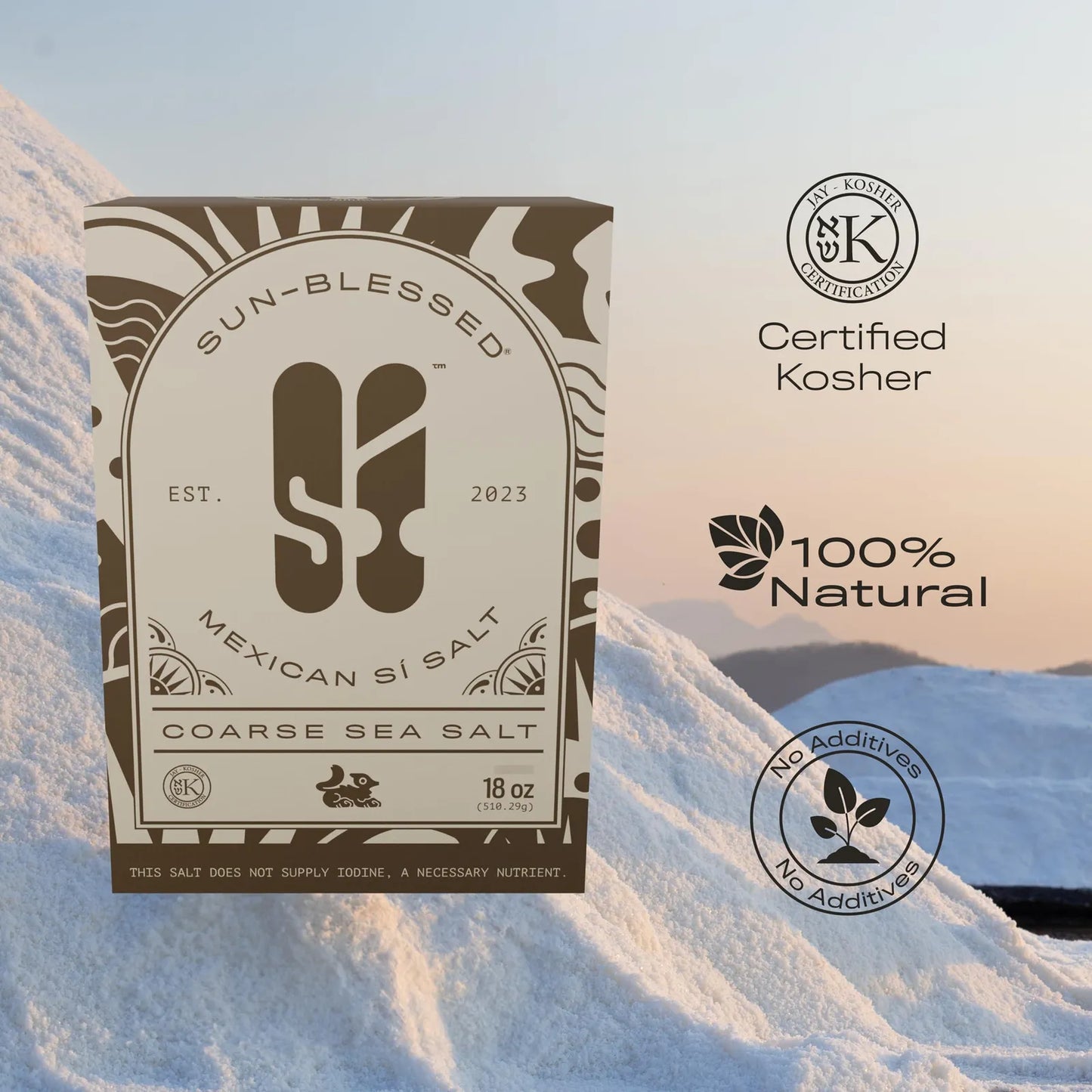 Sal Marina Gruesa Cristales Kosher Sin Refinar Cosechada Orgánicamente A Mano 18 Oz