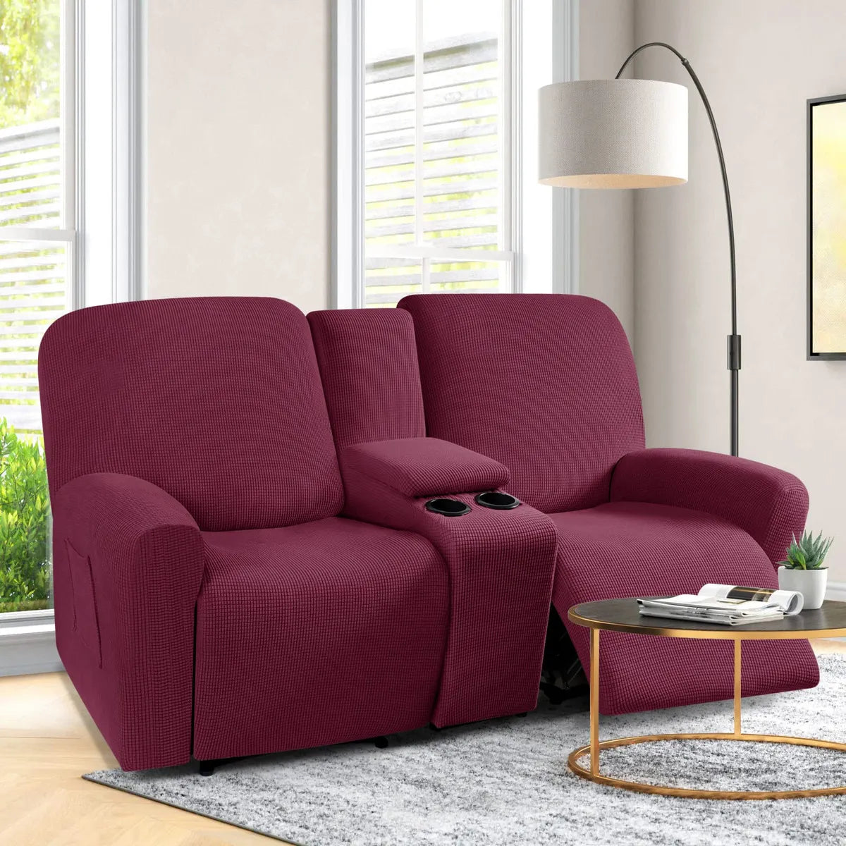 Funda De Sofa Reclinable Consola Central Bolsillo Color Vino Proteccion Y Estilo