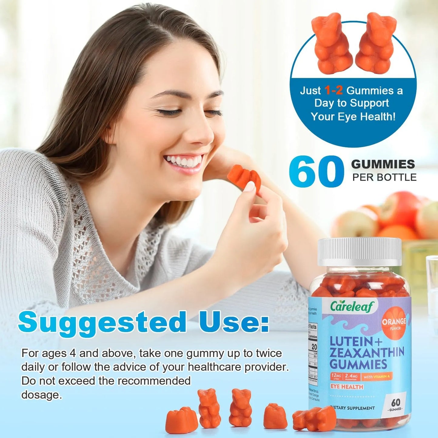 Gomitas Veganas De Luteina 12 Mg Con Zeaxantina Y Vitamina A Para Salud Ocular