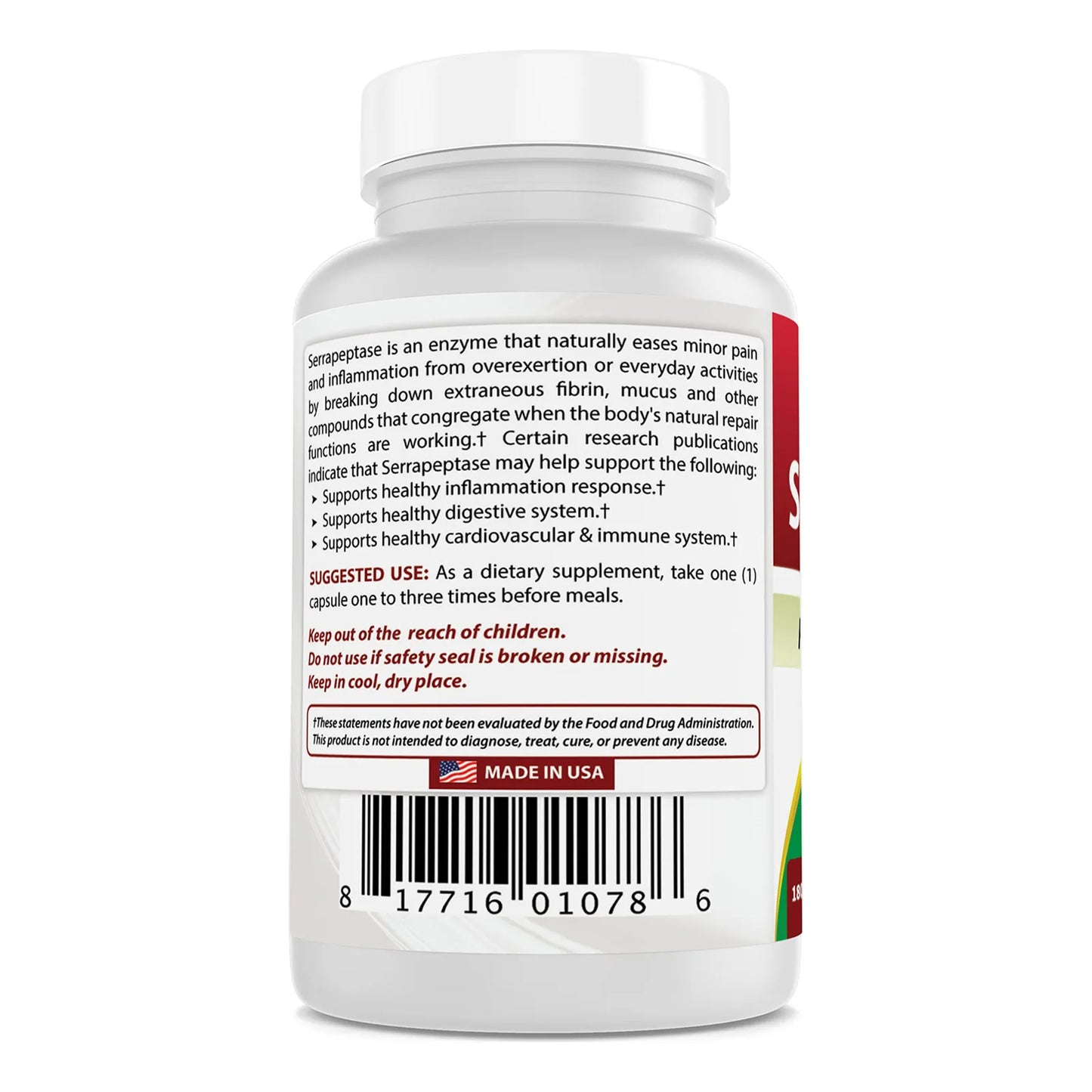 Serrapeptase 40000 SPU 180 Cápsulas Enzima Digestiva Pura EEUU
