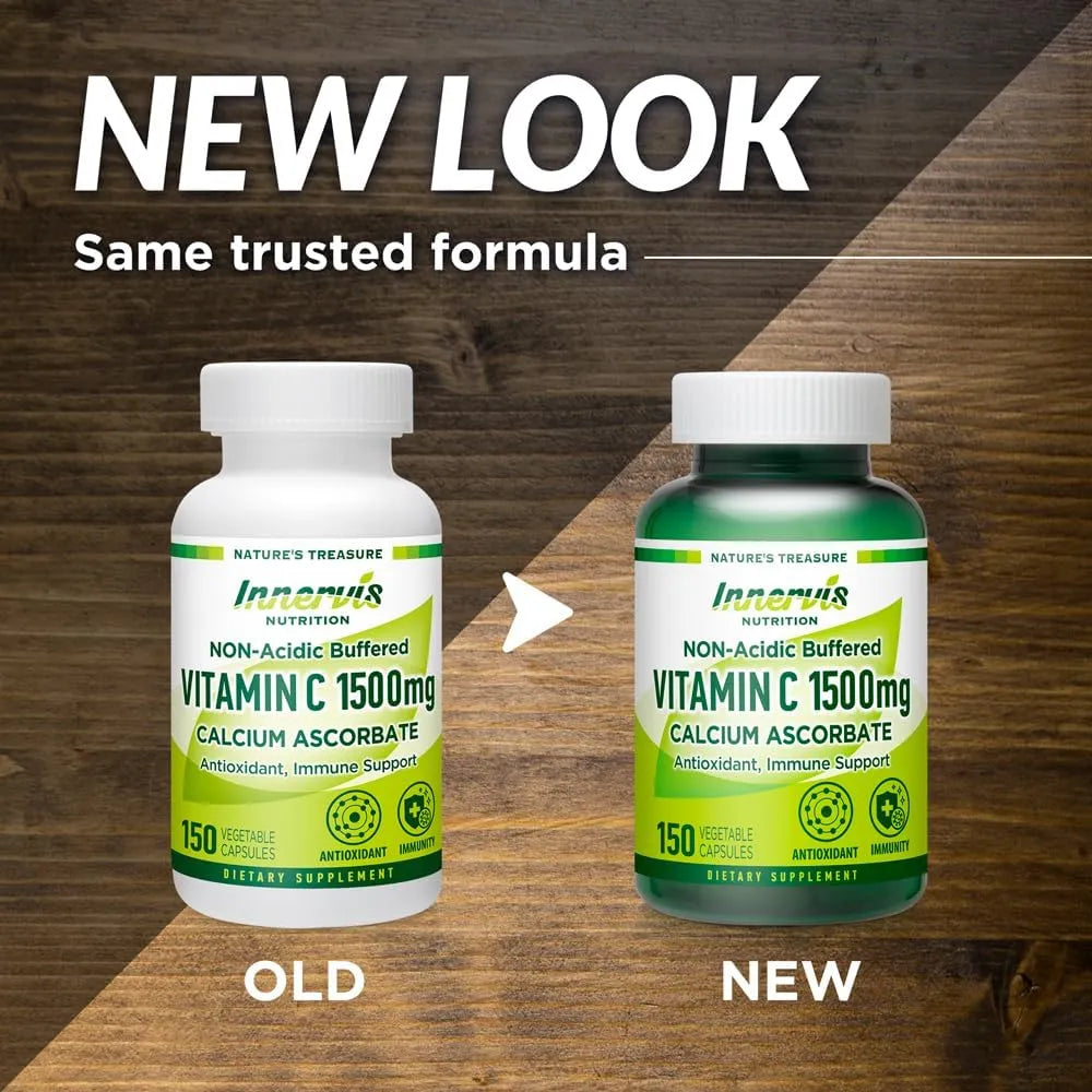 Vitamina C No Ácida 1500 Mg Ascorbato De Calcio 150 Cápsulas Suave Con El Estómago