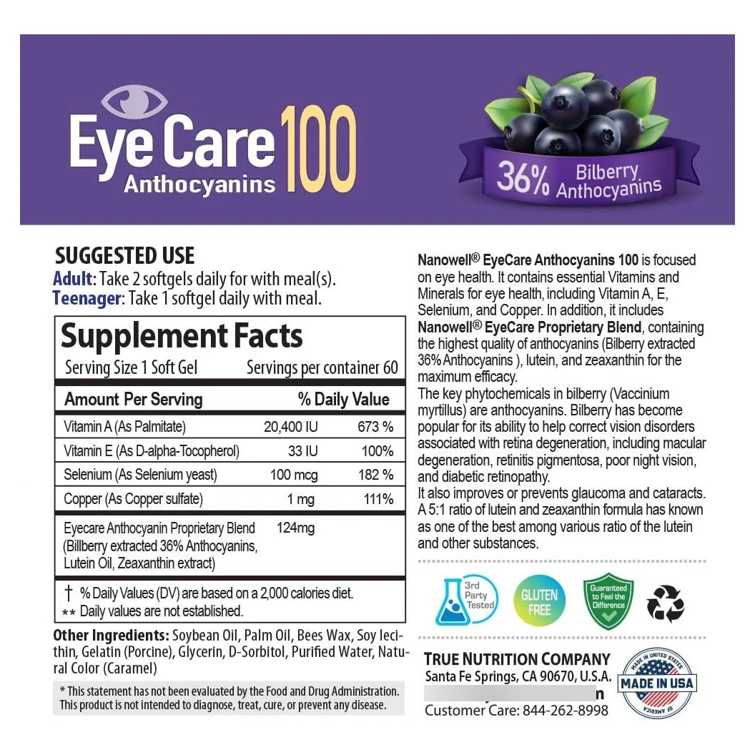 EyeCare Anthocianins Suplemento Ocular Con Arándano Luteína Y Zeaxantina 60 Cápsulas