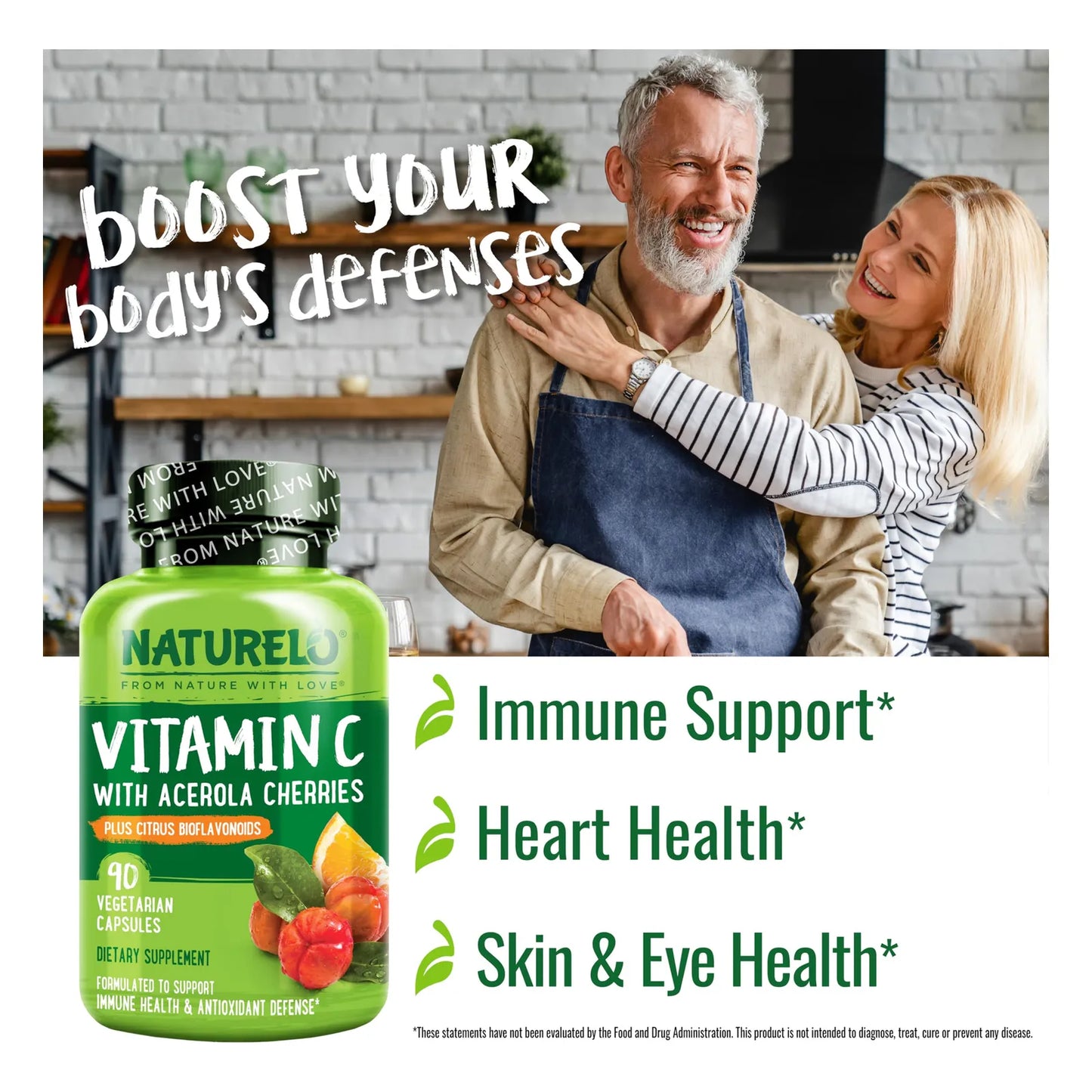 Vitamina C 500 Mg Con Extracto De Cereza Acerola Orgánica Y Bioflavonoides Suplemento Vegano 90 Cápsulas