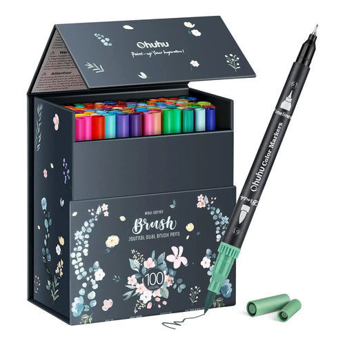 Marcadores Ohuhu 100 Colores Punta Pincel Y Fina Para Arte Profesional