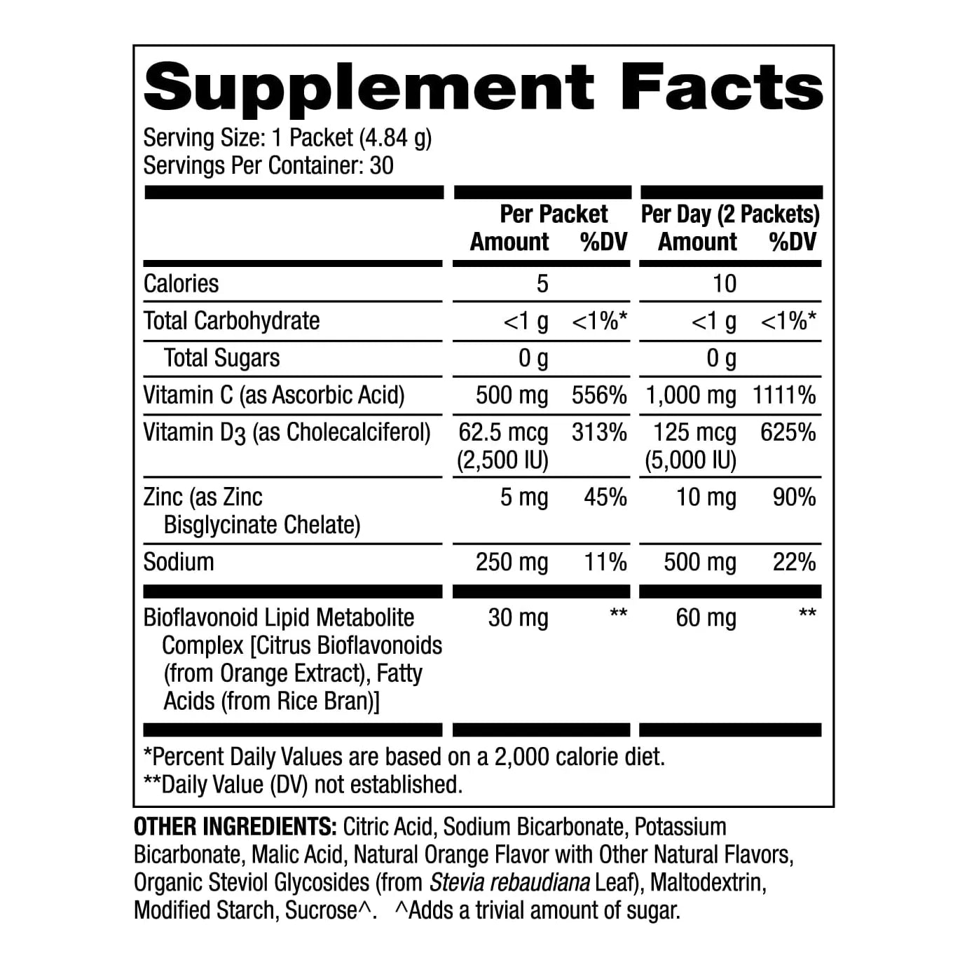 Vitamina C Pak 30 Porciones Bebida Efervescente 500 Mg Con Zinc Y Vitamina D3 Sabor Naranja
