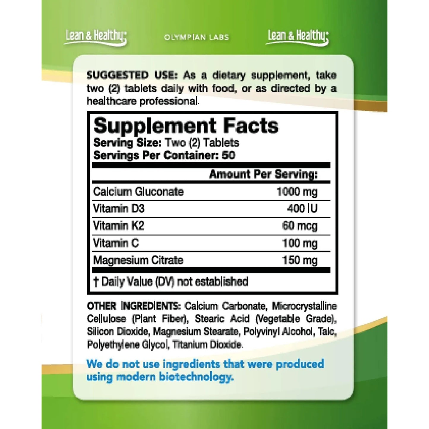 Calcio Magnesio Vitamina C K2 D3 100 Tabletas Huesos Dientes Fuertes